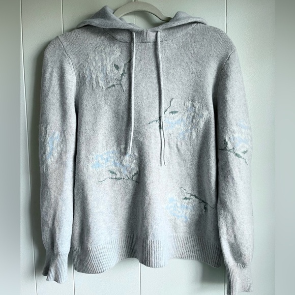 La Vie Rebecca Taylor Women’s Grey Knit Wool Alpaca Blend Floral Hoodie Sz Sm - Picture 5 of 14